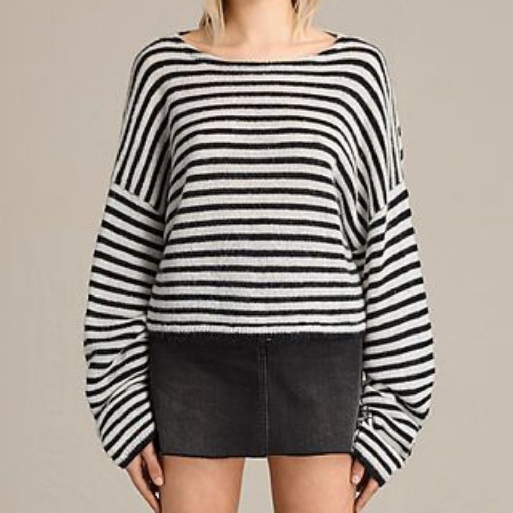 Casso Cropped Jumper CREAM/INK BLUE XS/S